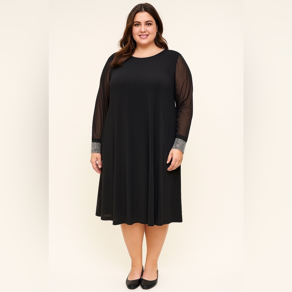 Tiana B Womens Black‎ Dress Sheer Long Sleeves Elegant Cocktail Party Chic